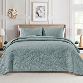 BOURINA Ultrasonic Aqua Queen Quilt Set 3-Piece Bedding Set Coverlet Set