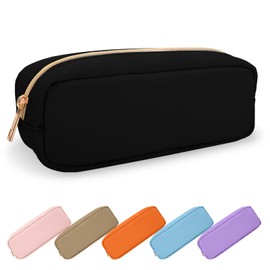 UIXIZQ - Bolsa de maquillaje de nailon, bolsa de viaje, neceser, organizador de maquillaje, bolsas de cosméticos con cierre, tamaño pequeño, grande para mujeres y niñas, Negro -, Delgado