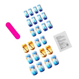 Summer Press on Nails Medium Square Coffin Shaped Fake Nails Coconut Tree Sea Waves Designs Blue Gradient Beach False Nails Glossy Full Cover Acrylic Nails Stick on Nails for Women DIY Manicure 24 Pcs