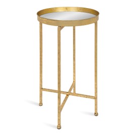 Kate and Laurel Celia Round Metal Foldable Tray Accent Table, 14x14x25.75, Gold/Mirror