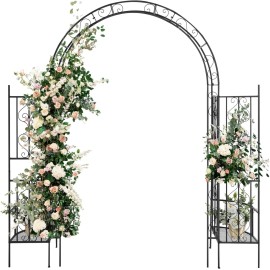 7FT Garden Arch Arbor w/Plant Stand,Heavy Duty Iron Arbour Archway,Stand Trellis