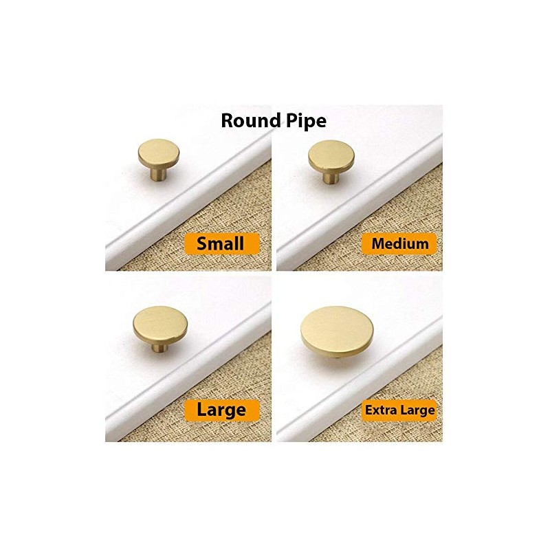 10PCS Round Cabinet Single Hole Knob, Medium Brushed Brass Gold