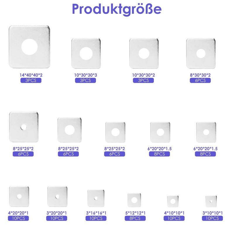 Pack of 107 square washers, square washer M3 M4 M5