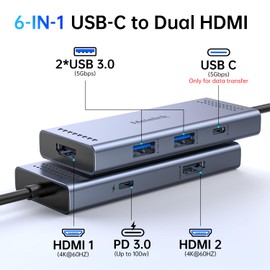 USB C Docking Station Dual Monitor HDMI Adapter, Melelink USB C Hub, Laptop Docking Station with 2 HDMI Ports 4K 60Hz,100W PD Charging,USB-C & 2 USB-A 3.0 Ports, USB C Dock for MacBook/Dell/HP/Lenovo