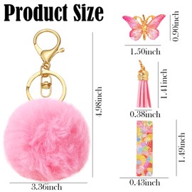 SMUOBT Resin Alphabet Initial Letter Keychain for Women,Backpack Keychain for Girls with Fur Ball Pom Pom Keychain,Pink I