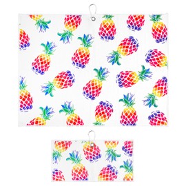 Playing It Forward Aloha Pineapple Golf Towel with Clip for Women and Men, Microfiber Waffle and Ball Towels, Set of 2
