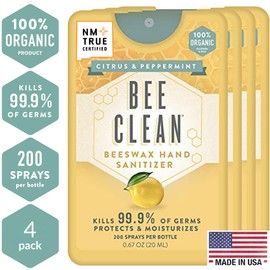 Bee Clean Organic Beeswax Hand Sanitizer Pocket Spray - Citrus Peppermint - 4 pack