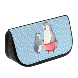 Parent-New Mr. & Mrs. Panda Cosmetic Bag Penguin with Child, blue, Hand drawn