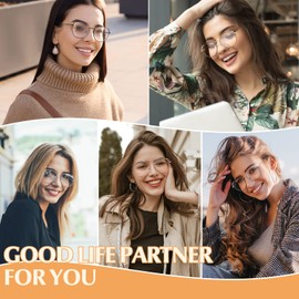 LINVO Glasses Without Prescription Women's Classic Metal Frame Glasses Frame Vintage Glasses Cat Eye Fake Glasses, Rose Gold