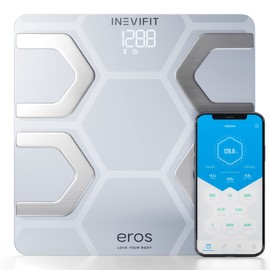 INEVIFIT EROS Bluetooth Body Fat Scale Smart BMI Highly Accurate Digital Bathroom Body Composition Analyzer with Wireless Smartphone APP 400 lbs 11.8 x 11.8 inch (White)