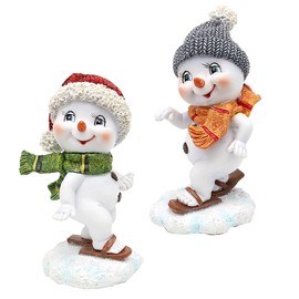 Snow Children with Hat and Scarf in Red/Grey with Skis, Set of 2, L/W/H 5.5 x 6.8 x 11 cm, Ice Skates
