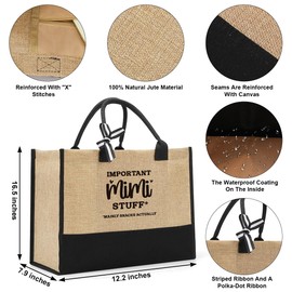 XHK Mimi Gifts Christmas Birthday Mother's Day Thank You Getaway Gifts for Mimi, Mimi Tote Bags, Reusable Beach Grocery Shopping Tote Bags for Women, Important Mimi Stuff Tote Bag