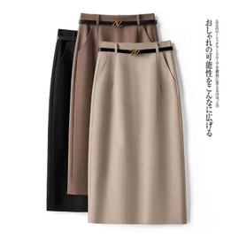 PH.YZBBDPG Skirt, Tight Skirt, Knee Length, Long Suit, Corduroy Office Suit, Spring, Summer, Autumn, Belt, Business, Women's, Uniform, Knit, beige