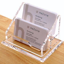 HeZone - Soporte de acrílico para tarjetas de visita para computadora, soporte de exhibición de tarjetas de visita transparente, 2 ranuras de nivel 2, soportes para tarjetas de visita para hombres y