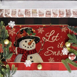 Artoid Mode Snowman Let it Snow Christmas Doormat, Snowflakes Winter Decor Low-Profile Floor Rug Switch Mat for Home Indoor Outdoor 17x29 Inch