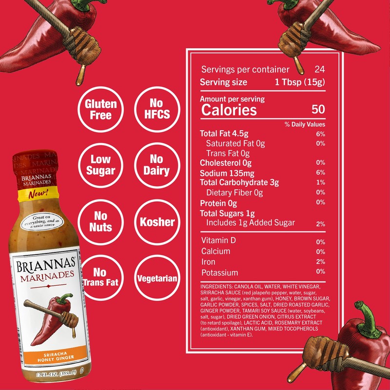 BRIANNAS - Sriracha Honey Ginger Marinade - Small Batch, Gluten