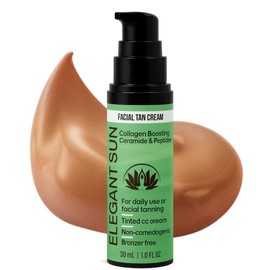 Flawless Glow Collagen-Boosting Facial Tan Cream – Peptide CC Serum with Copper Peptides GHK-Cu, Ceramides & Hyaluronic Acid – Bronzer-Free, No DHA, Hydrating Anti-Aging Daily Moisturizer (1 fl oz)