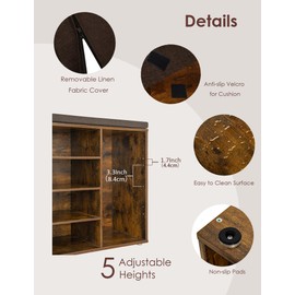 DINZI LVJ Shoe Storage Bench with Cushion, 14-Cubby Shoe Rack, Adjustable Shelves, Multifunctional Shoe Organizer Bench for Entryway, Mudroom, Hallway, Living Room, Bedroom and Garage, Rustic Brown