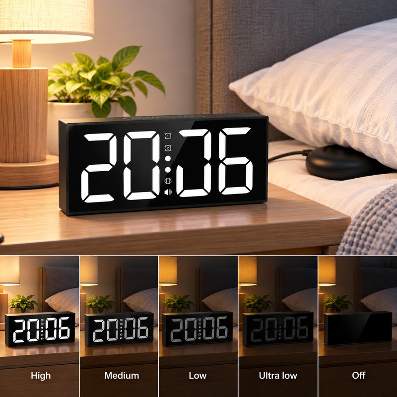 Vibrating Alarm Clock for Heavy Sleepers – Large LED Display