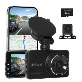 Manan Dash Camera Front and Rear,4K(3840 x 2160),WiFi Car Dashcam with GPS,Touch Screen,WDR Night Vision,G-Sensor,Windshield Mounted,64GB Card Included