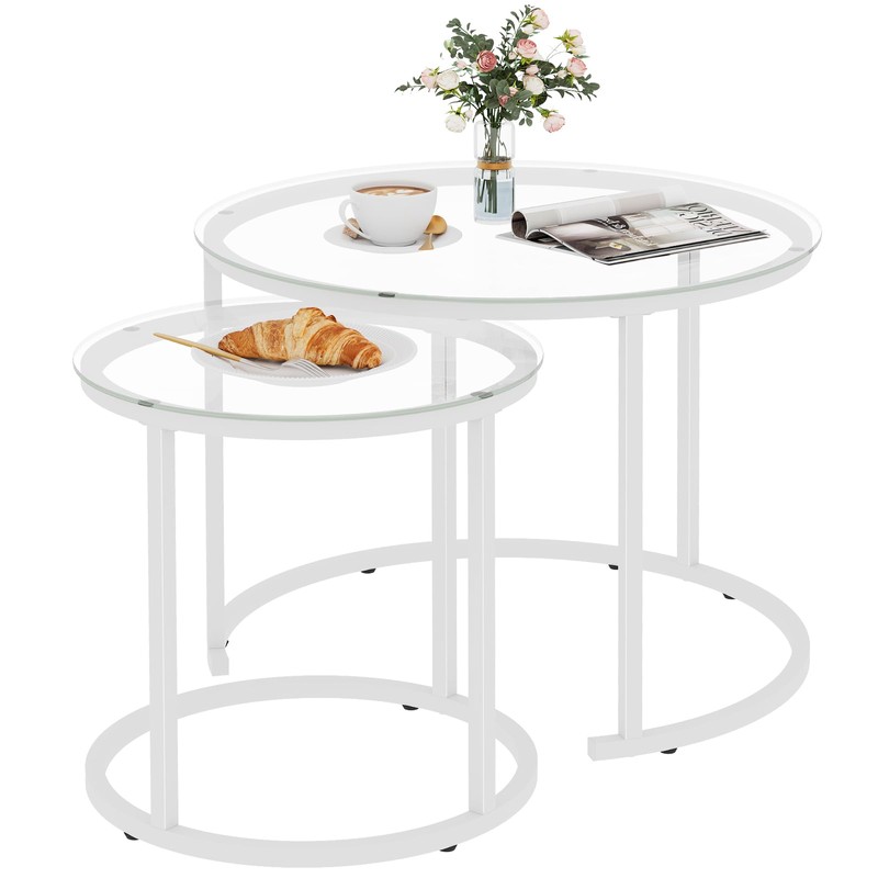 aboxoo White Nesting Glass Table Set of 2, Small Glass