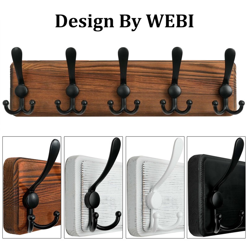 WEBI Rustic Coat Rack Wall Mounted,Wood Coat Hanger Wall,5 Coat