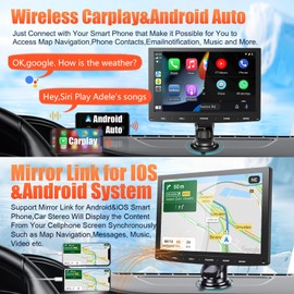 Portable Wireless Apple Carplay Car Stereo&Android Auto,1080P Backup Camera, GPS Navigation Head 7" HD carplay Screen for car with Bluetooth| Mirror Link| Backup Camera/USB/AUX Input/FM/Subwoofer/DSP