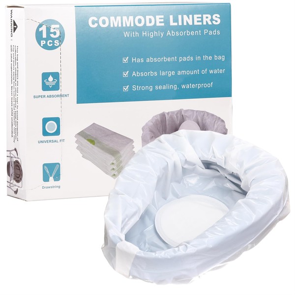 Commode Liner Bag 15pcs Bedside Commode Liner with Absorbent Pads