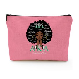 Sorority Themed Gifts for Sisters Pink and Green Makeup Bag for Women - Cute Small Cosmetic Pouch, Sisterhood Gift for Best Friend, Black Girl Essentials