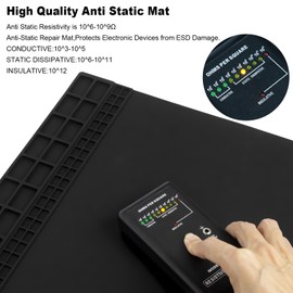 Anti Static Soldering Mat, Extra Large 27.6" x 15.7" Heat Resistant 932°F Large Silicone ESD Safe Work Mat with Grounding Accessories and Anti Static Wrist Strap (Black)