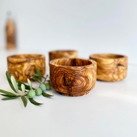 Set of 4 Olive Wood Serving Bowls, Handmade Wooden Bowls Set for Various Fruits, Rustic Wooden Snack Bowls, Size 10cm