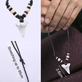 lafomukea Shark Tooth Necklace, Shark Tooth Pendant, Vintage Wax Rope Handmade Necklace, Elastic Surfers Necklace for Women, Men, Girls, Boys, Teens, Kids
