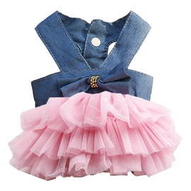 Bowknot Striped Mesh Vest Pet Dog Dresses Dog Princess Dress Wedding Lace Dress for Pomeranian Chihuahua Small Breed Dogs Cats Doggy （Blue）