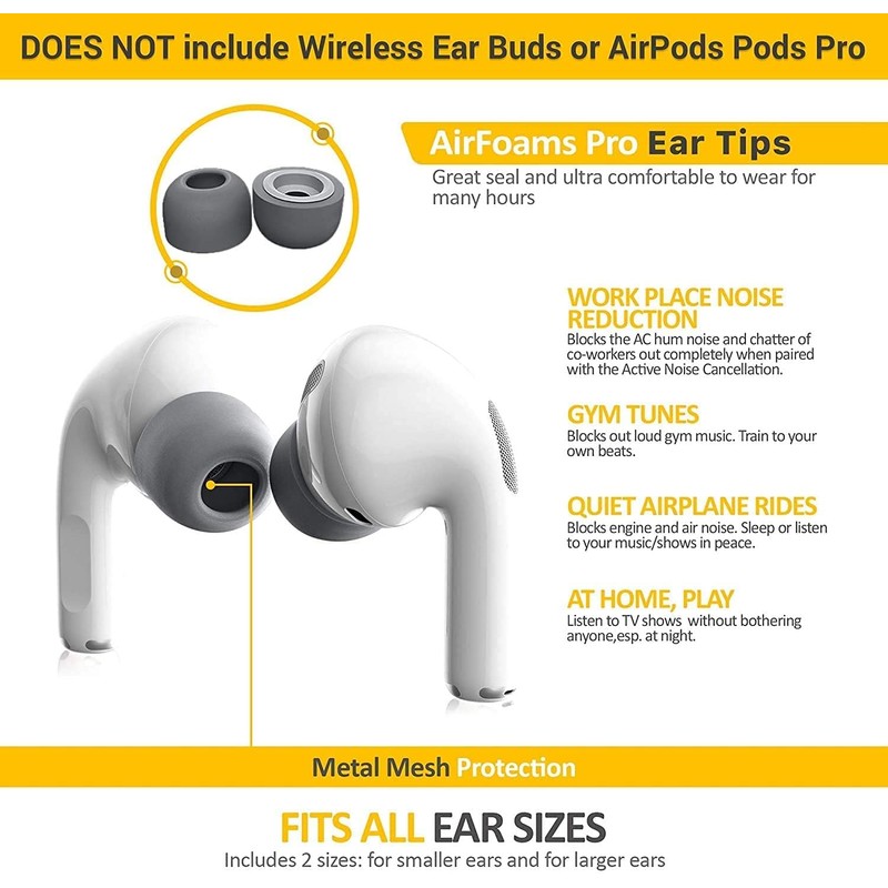 AirFoam Memory Foam Ear Tips for AirPods Pro, Comfort Fit