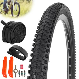 JIAYAN 24x1.95 Folding Replacement Bicycle Tires with Tire Levers and Tire Liners, 24'' Mountain Bike Tire and Inner Tube for MTB Off-Road Bicycle