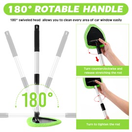 Potchen 8 Pcs Car Windshield Cleaner Tool Kit with Extendable Handle, Microfiber Towel Pads, Brush, Empty Spray Bottle for Auto Glass Wiper Suvs Rvs & Home Windows (Green)