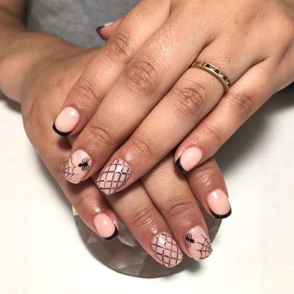 Halloween Press on Nails Short Square Fake Nails with Designs