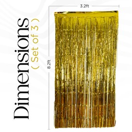 NEXNEOM 3Pcs Gold Foil Curtain Backdrop Curtain 3.2ft X 6.5ft, Door Tinsel Curtains Backdrop, Party Backdrop Decoration for Birthdays, and More