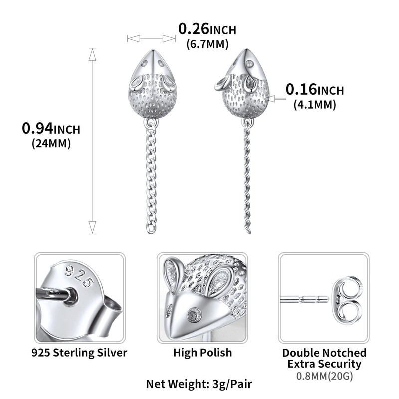 ChicSilver 925 Sterling Silver Stud Earrings for Women Sensitive Ear