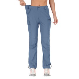 GymBrave Women's Hiking Cargo Pants Quick Dry Outdoor Camping Capris Water Resistant UPF 50 with Zipper Pockets Stone Blue Pants L