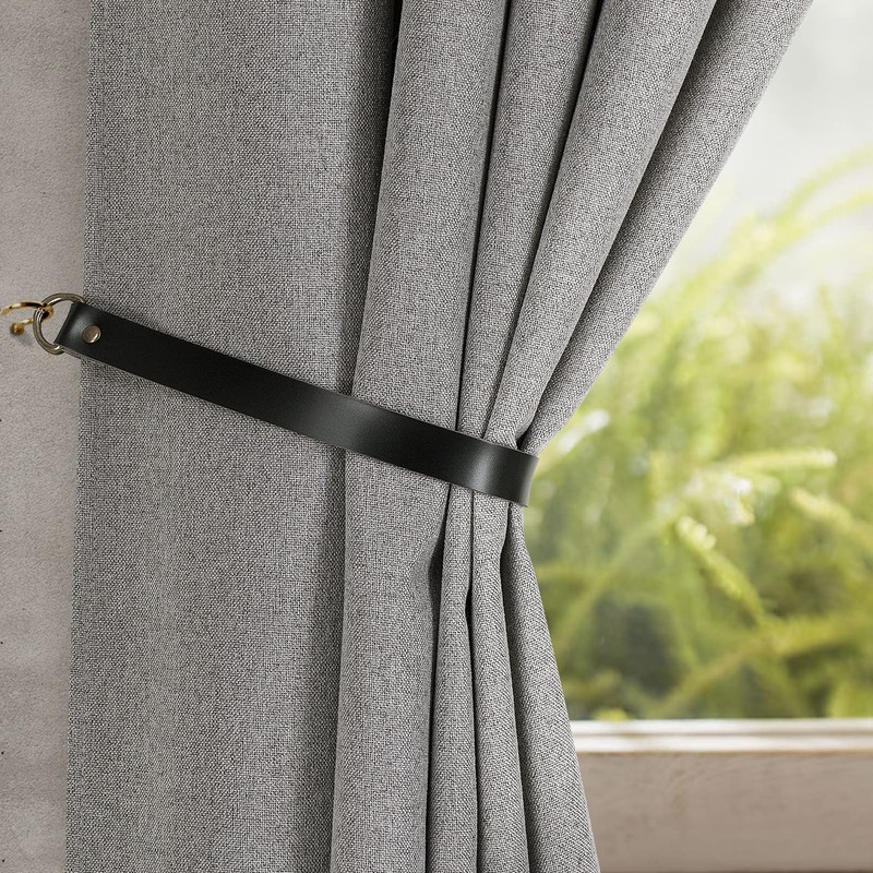 Home Queen Black Leather Curtain Tie Backs, Outdoor Drape Holder