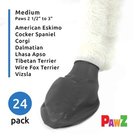 PawZ Rubber Dog Boots for Paws up to 3", 24 Total (2 Packs of 12) - All-Weather Booties for Hot Pavement, Snow, Mud, and Rain - Waterproof, Anti Slip Dog Socks - Medium, Black