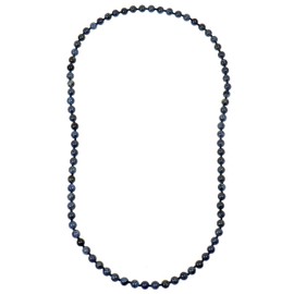ELEDORO Genuine Gemstone Pearl Necklace Endless Knotted 8 mm Necklace 80 cm Long, Gemstone, Dumortierite