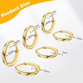 Yolev 316L Surgical Stainless Steel Small Hoop Earrings 8mm 10mm 12mm Hypoallergenic Thin Hoop for Girls Hypoallergenic Cartilage Earrings Lightweight Small Hoop Earrings (gold)
