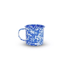 Crow Canyon 12 oz Marble Enamelware Coffee Cup Mugs, 8 Colors Available - Navy on Cream Marble