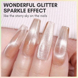 Makartt Cat Eye Gel Nail Polish: Jelly Holographic Gel Polish Soak Off with Magnet Stick Glitter Cateye Nail Polish Gel for Home Salon Nail Art Design Gift for Women Girl Latte Lane