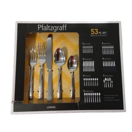 Pfaltzgraff Silverware LORING 53 pc Set Stainless Everyday Service w/ 8 Hostess