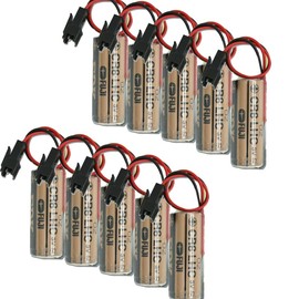 KANGLEUS Fuji FDK CR8.LHC 17450 3V 2600mAh Non-Rechargeable Battery for PLC CNC Chip Data Backup Power with Black Plug (Pack of 10)