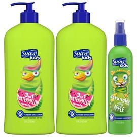 Suave Kids Shampoo & Conditioner 3-in-1, Watermelon Wonder 2-Pack + Detangler Spray for Kids, Silly Apple, Dermatologist-Tested & Tear Free