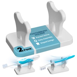 Toothbrush Caddy - Personal Toothbrush Holder for Bathroom Counter - Compact Organizer for Bathroom Countertop, Sturdy & Easy to Clean Holder for Kids & Adults, Durable & No Mess - White, 2 Pack